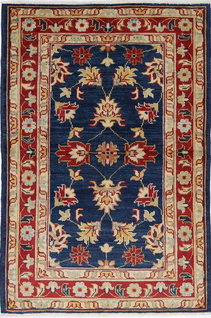 Blue Afghan Ziegler Rug 3' 0" x 4' 9" Hand-Knotted | No. AT76593