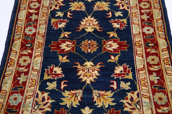 Blue Afghan Ziegler Rug 3' 0" x 4' 9" Hand-Knotted | No. AT76593