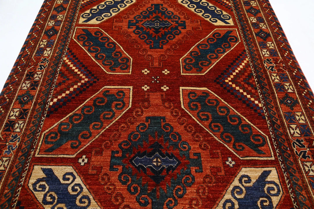 Red Afghan Humna Rug 6'5" x 9'4" Hand-Knotted | No. AT76595