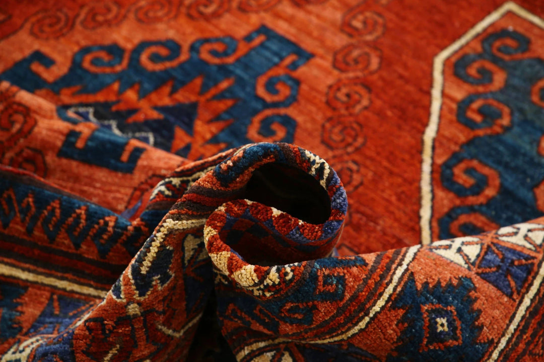 Red Afghan Humna Rug 6'5" x 9'4" Hand-Knotted | No. AT76595