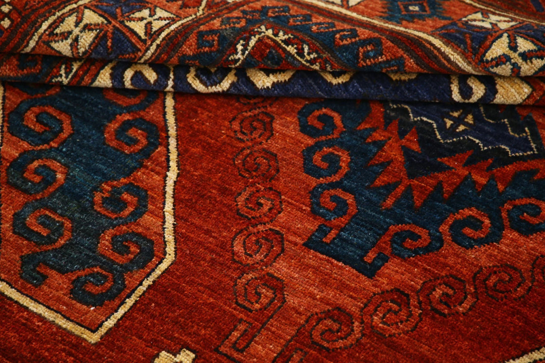 Red Afghan Humna Rug 6'5" x 9'4" Hand-Knotted | No. AT76595