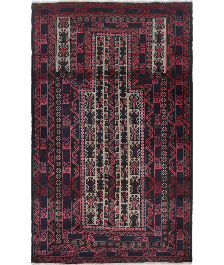 Red Afghan Baluchi Rug 3' 0" x 4' 11" Hand-Knotted | No. AT76799