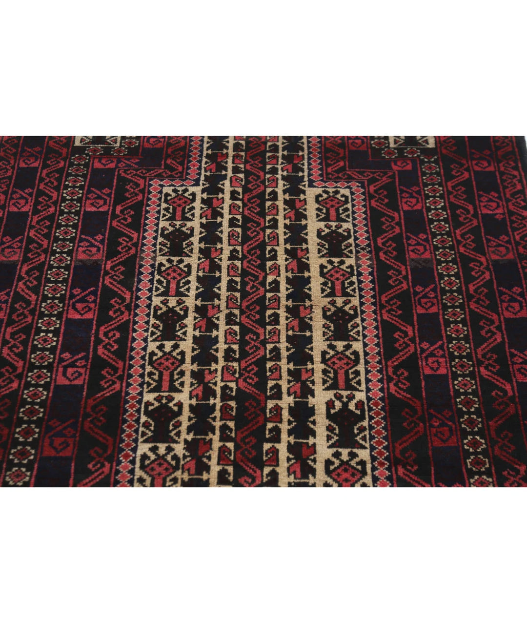 Red Afghan Baluchi Rug 3' 0" x 4' 11" Hand-Knotted | No. AT76799