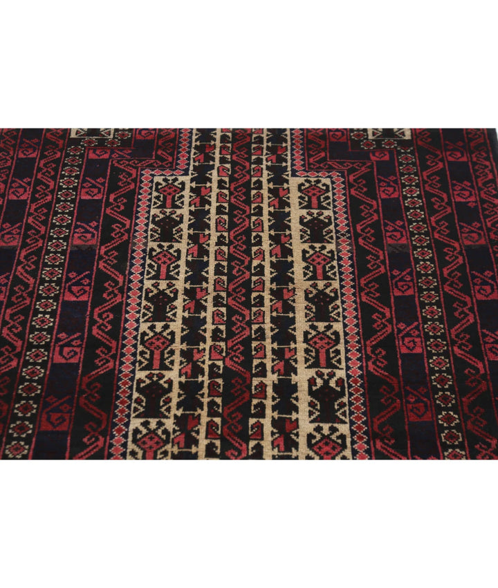 Red Afghan Baluchi Rug 3' 0" x 4' 11" Hand-Knotted | No. AT76799
