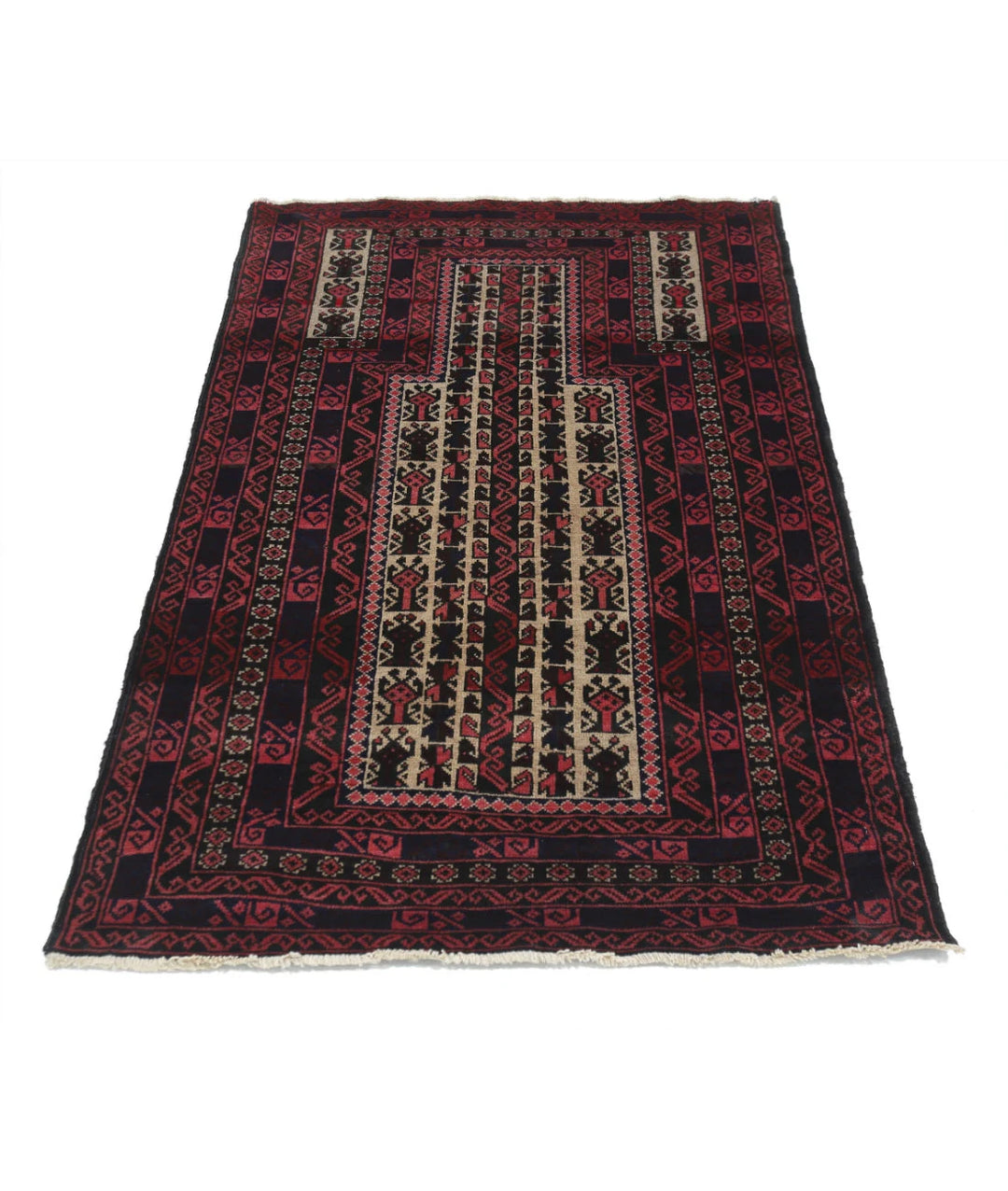 Red Afghan Baluchi Rug 3' 0" x 4' 11" Hand-Knotted | No. AT76799