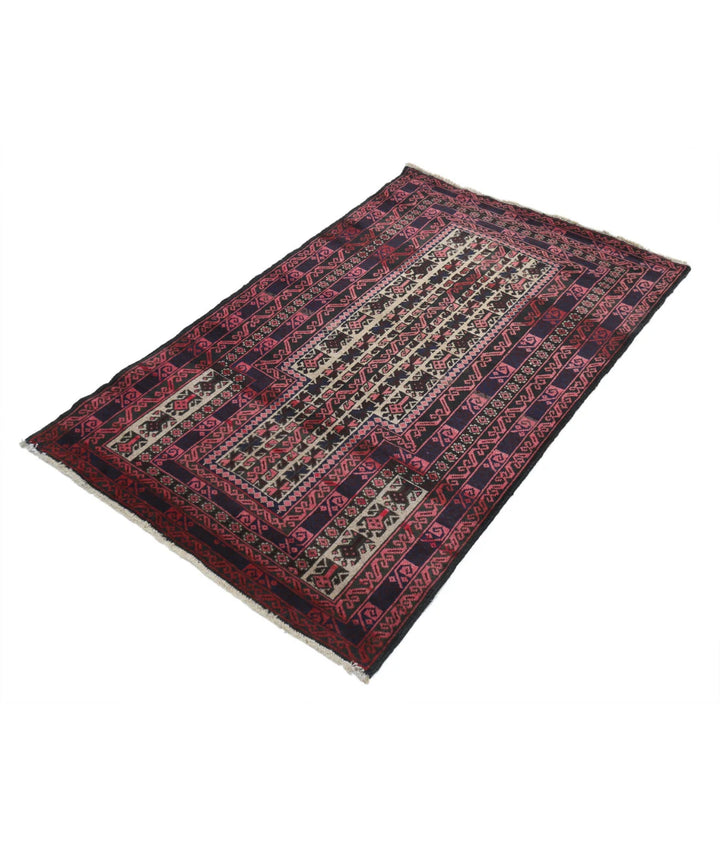 Red Afghan Baluchi Rug 3' 0" x 4' 11" Hand-Knotted | No. AT76799