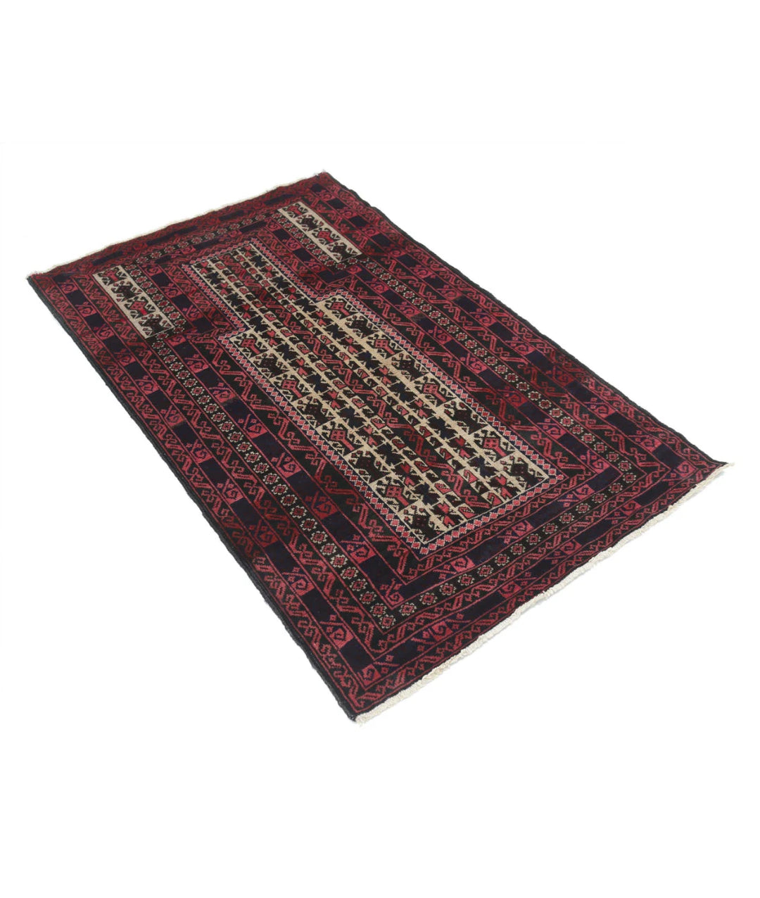 Red Afghan Baluchi Rug 3' 0" x 4' 11" Hand-Knotted | No. AT76799