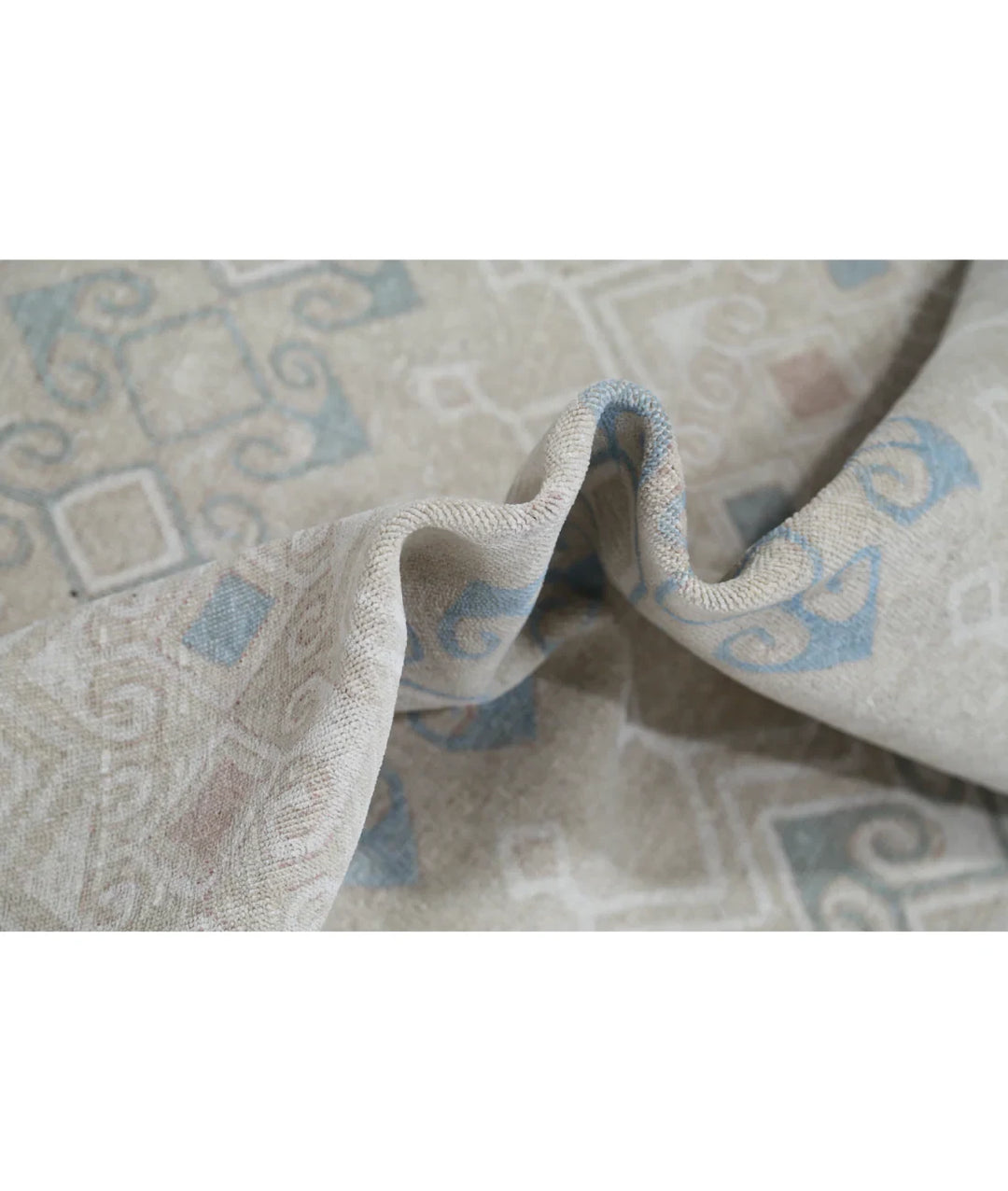 Ivory Afghan Tabriz Rug 6' 6" x 9' 6" Hand-Knotted | No. AT76852