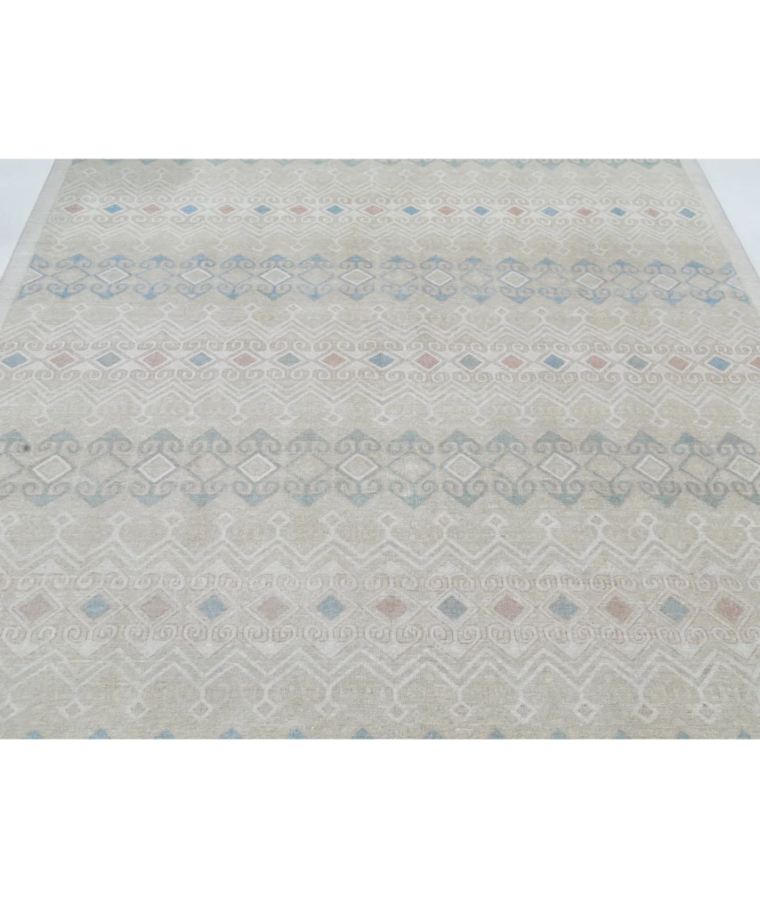 Ivory Afghan Tabriz Rug 6' 6" x 9' 6" Hand-Knotted | No. AT76852