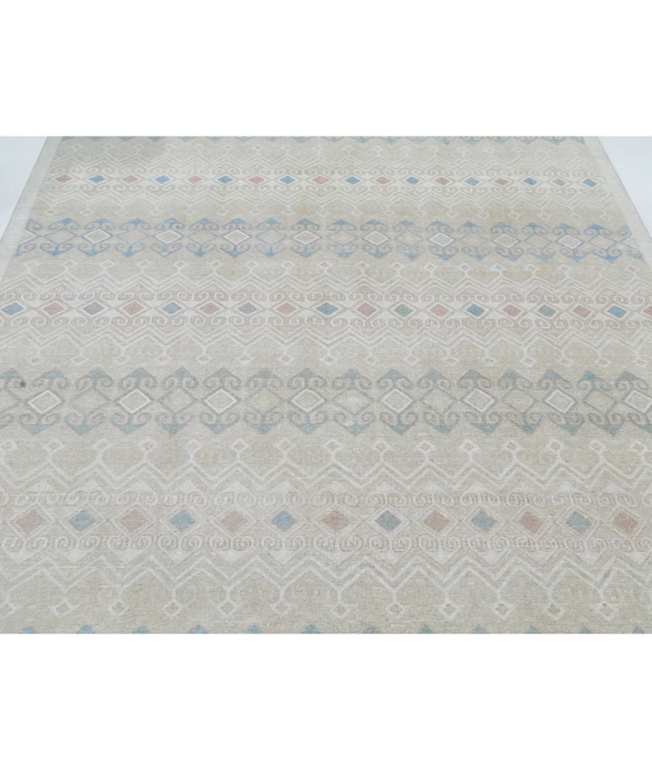 Ivory Afghan Tabriz Rug 6' 6" x 9' 6" Hand-Knotted | No. AT76852