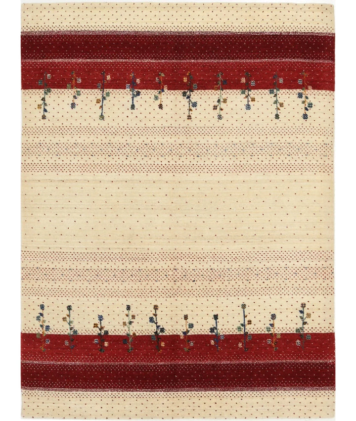 Ivory Indian Oriental Rug 4' 9" x 6' 6" Hand-Knotted | No. AT76920