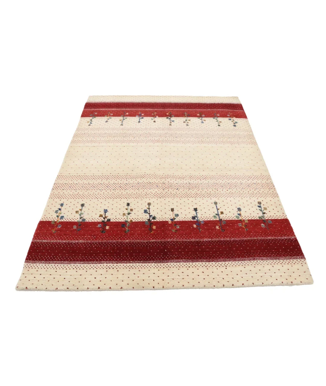 Ivory Indian Oriental Rug 4' 9" x 6' 6" Hand-Knotted | No. AT76920