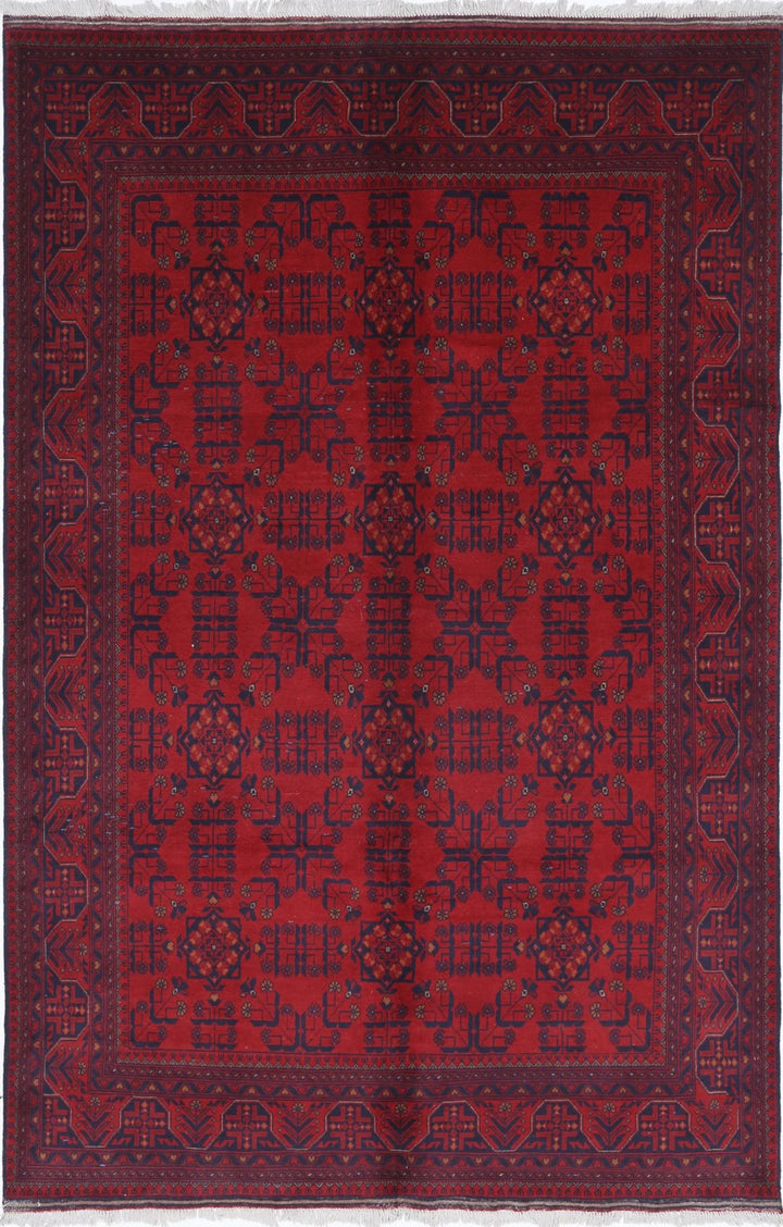 Red Afghan Tribal Rug 6' 6" x 9' 11" Hand-Knotted | No. AT76938