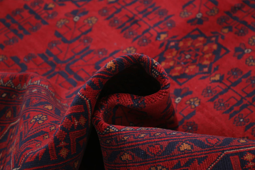 Red Afghan Tribal Rug 6' 6" x 9' 11" Hand-Knotted | No. AT76938