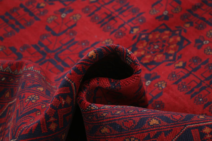Red Afghan Tribal Rug 6' 6" x 9' 11" Hand-Knotted | No. AT76938