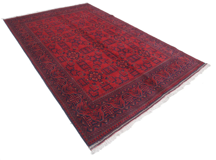 Red Afghan Tribal Rug 6' 6" x 9' 11" Hand-Knotted | No. AT76938