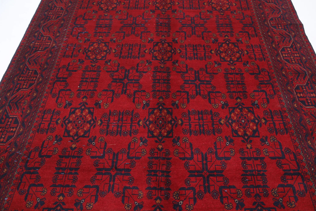 Red Afghan Tribal Rug 6' 6" x 9' 11" Hand-Knotted | No. AT76938