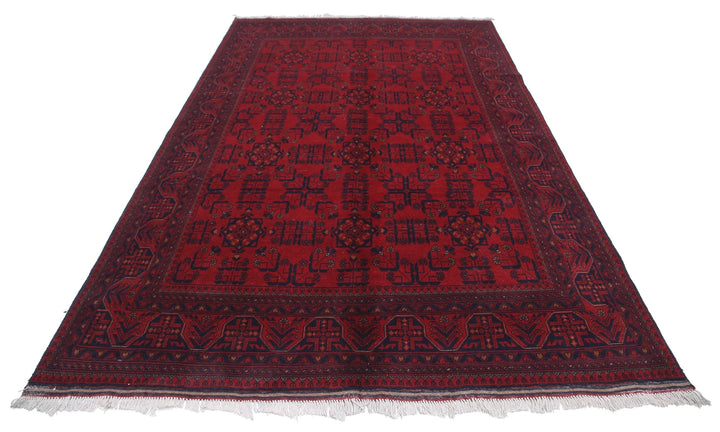 Red Afghan Tribal Rug 6' 6" x 9' 11" Hand-Knotted | No. AT76938