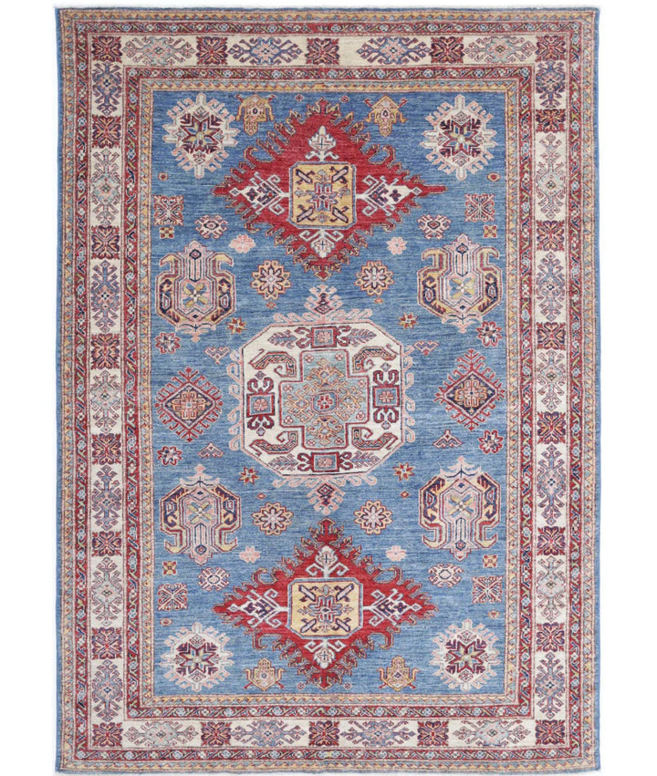 Blue Afghan Kazak Rug 5' 7" x 8' 1" Hand-Knotted | No. AT770200