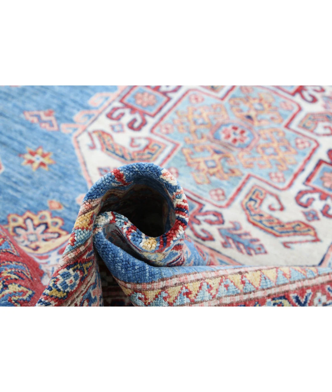 Blue Afghan Kazak Rug 5' 7" x 8' 1" Hand-Knotted | No. AT770200