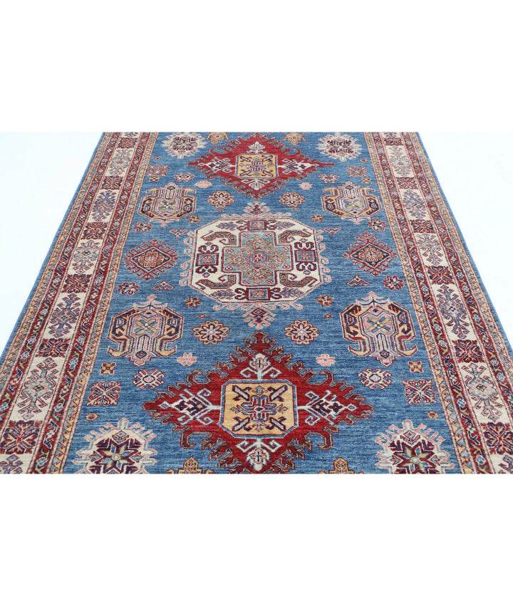 Blue Afghan Kazak Rug 5' 7" x 8' 1" Hand-Knotted | No. AT770200