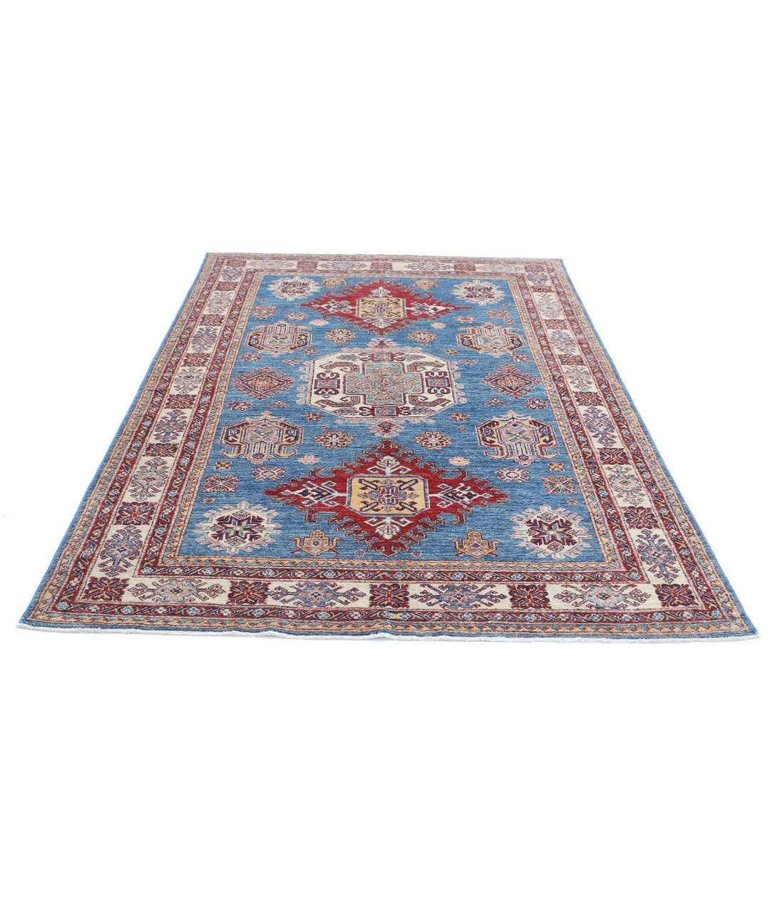 Blue Afghan Kazak Rug 5' 7" x 8' 1" Hand-Knotted | No. AT770200