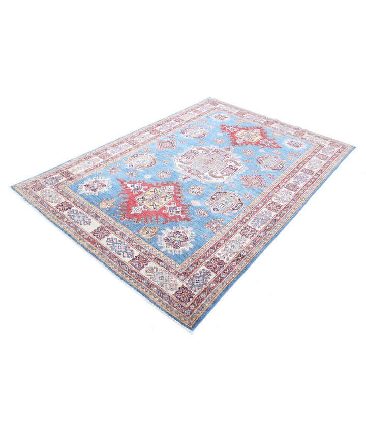 Blue Afghan Kazak Rug 5' 7" x 8' 1" Hand-Knotted | No. AT770200