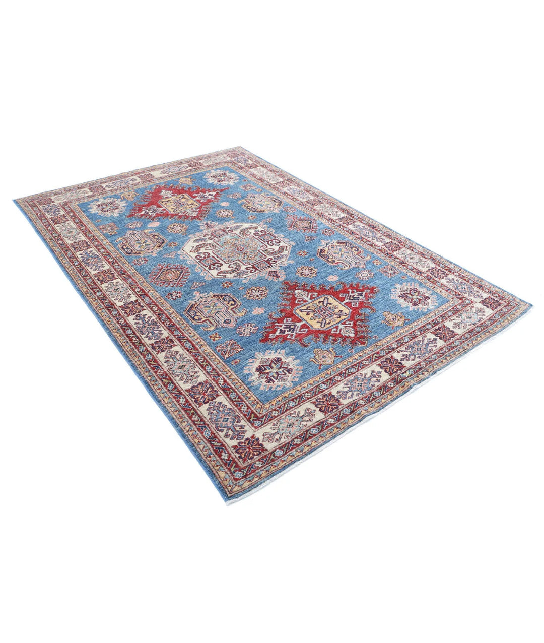 Blue Afghan Kazak Rug 5' 7" x 8' 1" Hand-Knotted | No. AT770200