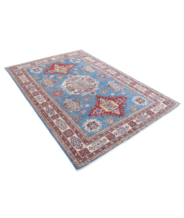 Blue Afghan Kazak Rug 5' 7" x 8' 1" Hand-Knotted | No. AT770200