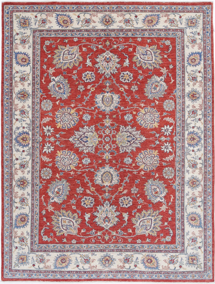 Red Afghan Ziegler Rug 5' 7" x 7' 9" Hand-Knotted | No. AT77263
