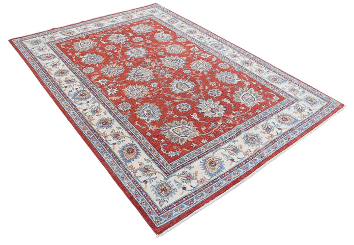 Red Afghan Ziegler Rug 5' 7" x 7' 9" Hand-Knotted | No. AT77263