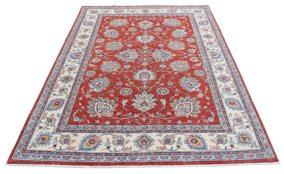 Red Afghan Ziegler Rug 5' 7" x 7' 9" Hand-Knotted | No. AT77263