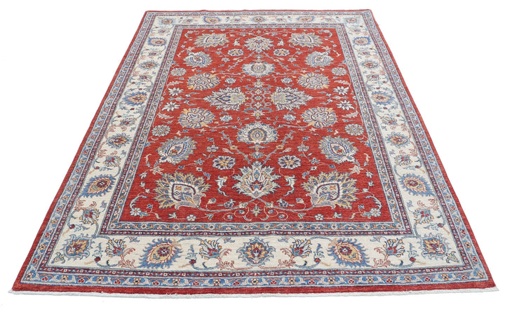 Red Afghan Ziegler Rug 5' 7" x 7' 9" Hand-Knotted | No. AT77263