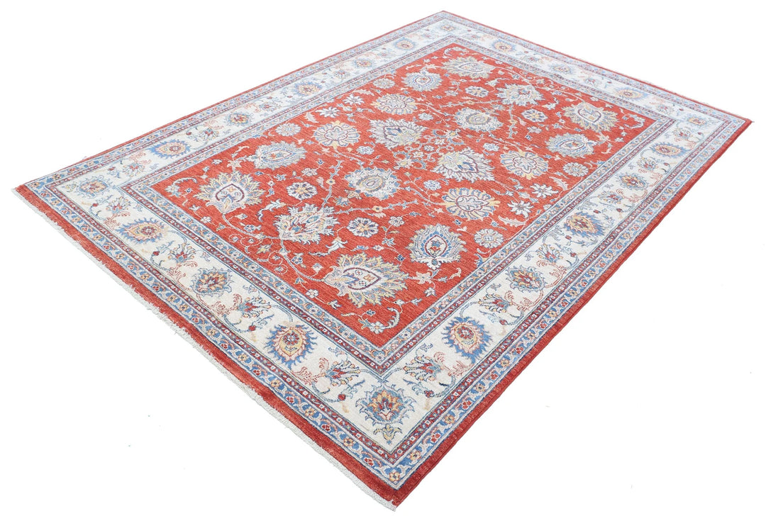 Red Afghan Ziegler Rug 5' 7" x 7' 9" Hand-Knotted | No. AT77263
