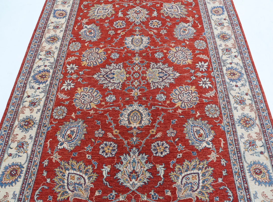 Red Afghan Ziegler Rug 5' 7" x 7' 9" Hand-Knotted | No. AT77263