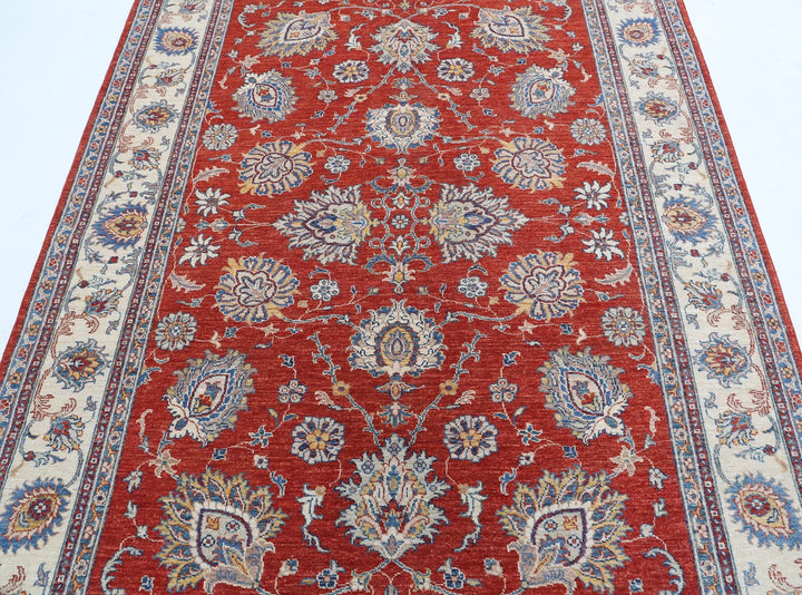 Red Afghan Ziegler Rug 5' 7" x 7' 9" Hand-Knotted | No. AT77263