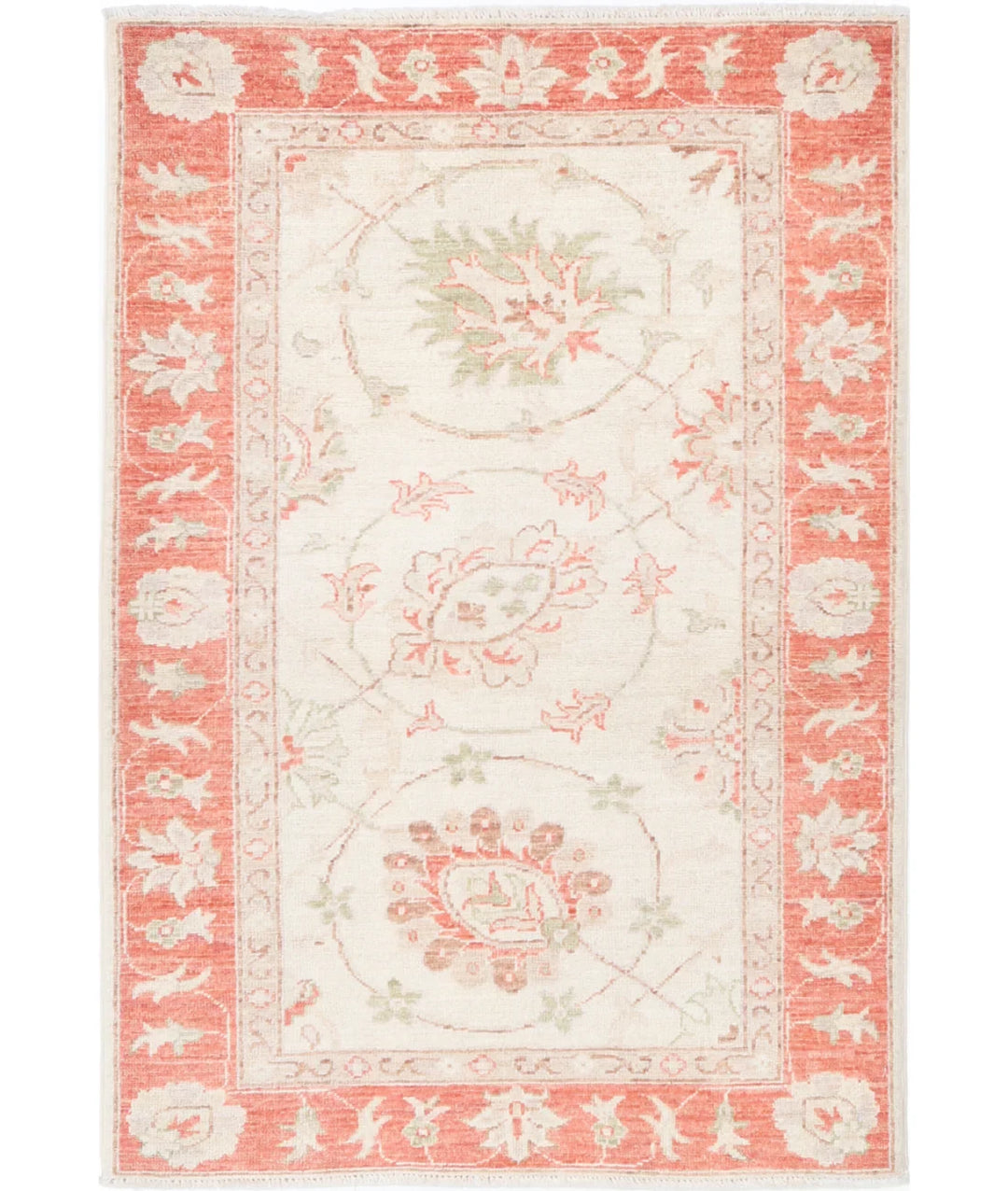 Ivory Afghan Serenity Rug 2' 7" x 3' 11" Hand-Knotted | No. AT77322