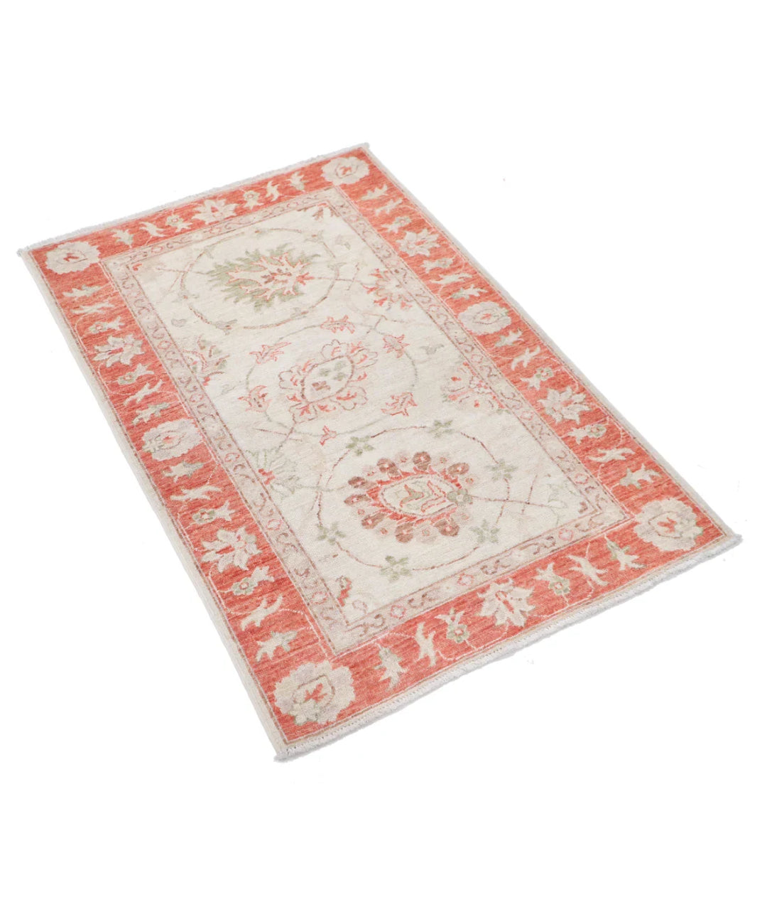 Ivory Afghan Serenity Rug 2' 7" x 3' 11" Hand-Knotted | No. AT77322