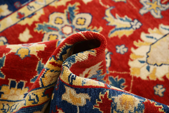 Red Afghan Oriental Rug 3'11" x 6'6" Hand-Knotted detail