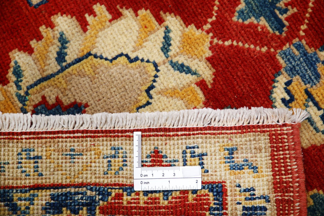 Red Afghan Oriental Rug 3'11" x 6'6" Hand-Knotted close-up