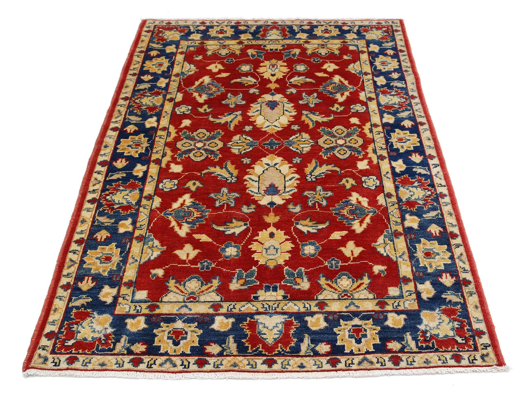 Red Afghan Oriental Rug 3'11" x 6'6" Hand-Knotted pattern