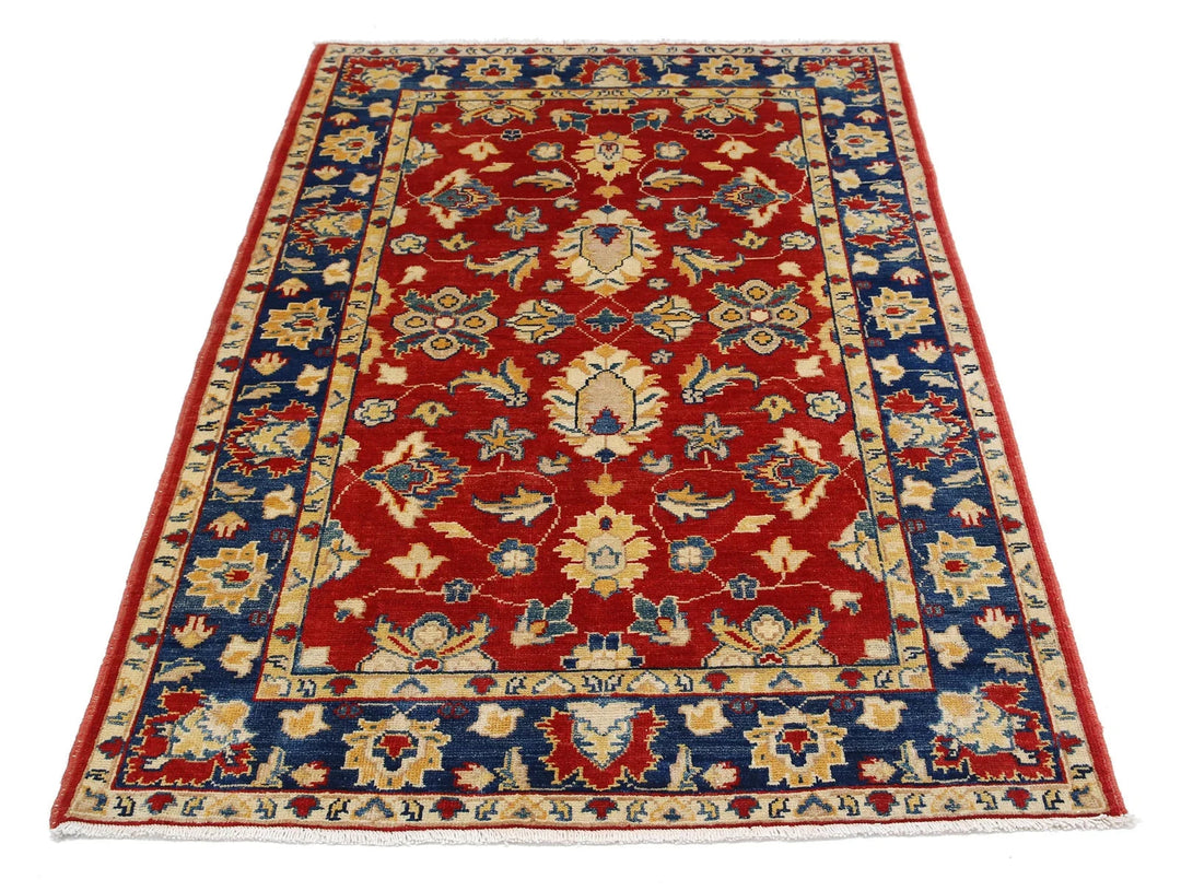 Red Afghan Oriental Rug 3'11" x 6'6" Hand-Knotted | No. AT77341