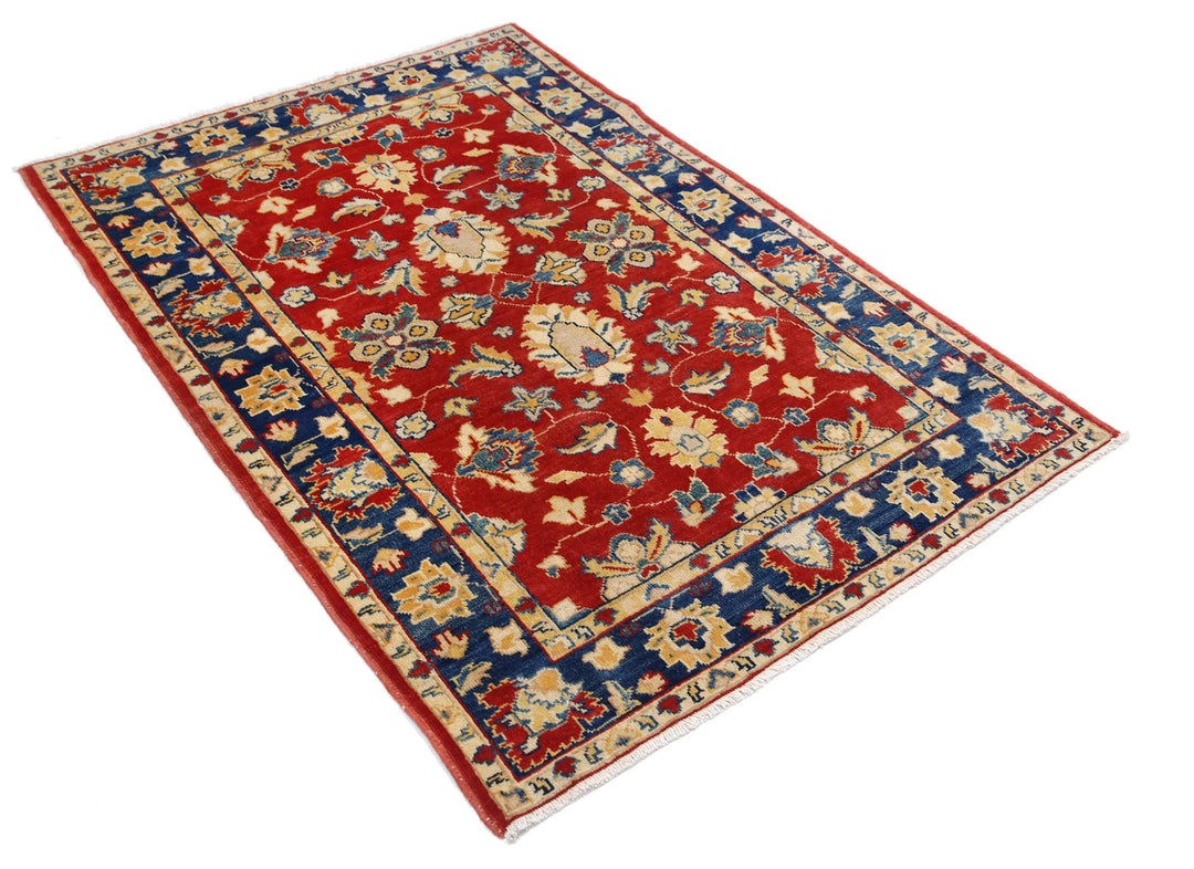 Red Afghan Oriental Rug 3'11" x 6'6" Hand-Knotted field