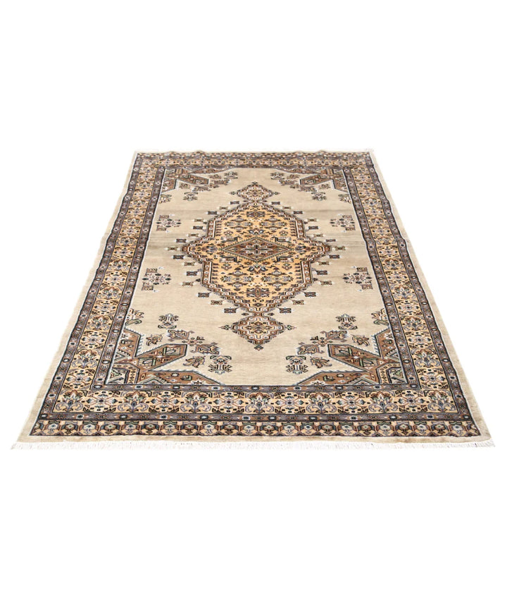 Ivory Pakistani Bokhara Rug 4' 6" x 6' 4" Hand-Knotted | No. AT77405
