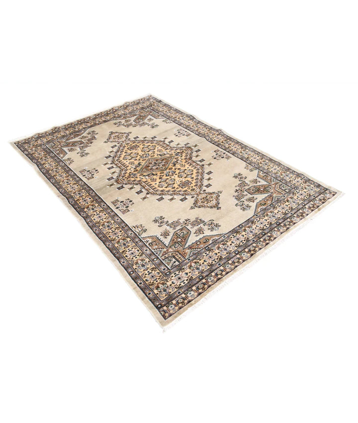 Ivory Pakistani Bokhara Rug 4' 6" x 6' 4" Hand-Knotted | No. AT77405