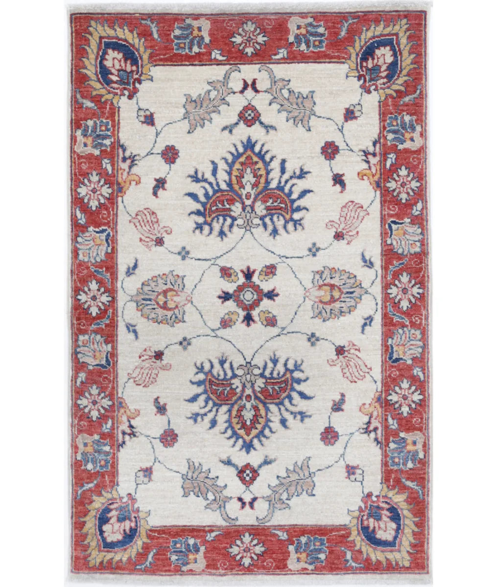 Ivory Afghan Ziegler Rug 2' 7" x 4' 3" Hand-Knotted | No. AT775342