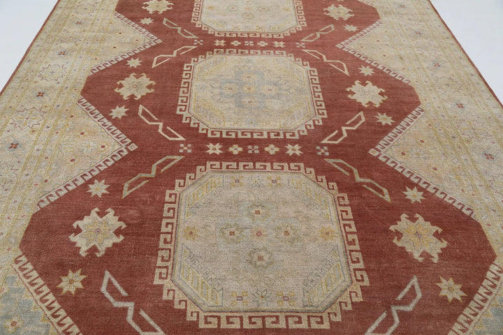 Afghan Kazak Rug 8' 9" x 12' 2" Hand-Knotted | No. AT77619