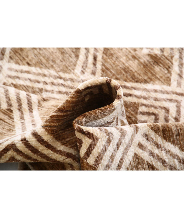 Beige Afghan Modcar Rug 6' 0" x 8' 2" Hand-Knotted | No. AT77897