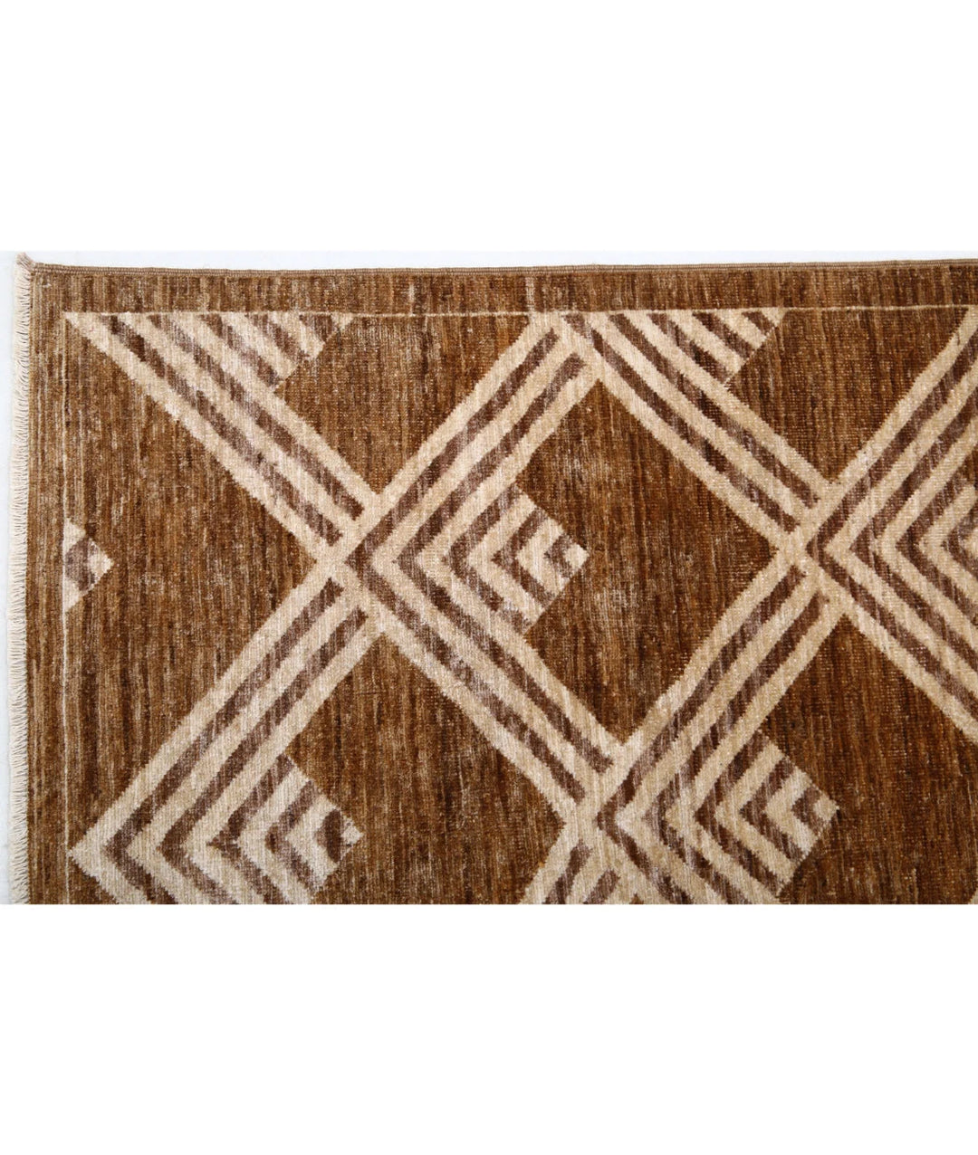 Beige Afghan Modcar Rug 6' 0" x 8' 2" Hand-Knotted | No. AT77897