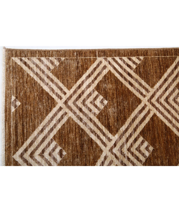 Beige Afghan Modcar Rug 6' 0" x 8' 2" Hand-Knotted | No. AT77897